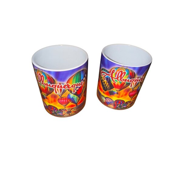 Albuquerque Balloon Fiesta Ceramic Coffee Mugs Set Of 2 Vibrant Colors 11 Oz Cap - Picture 1 of 5